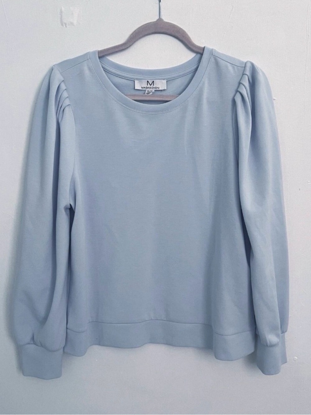 NEW MAGASHONI Puff Sleeve Modal Sweatshirt Top XLARGE Light Blue XL